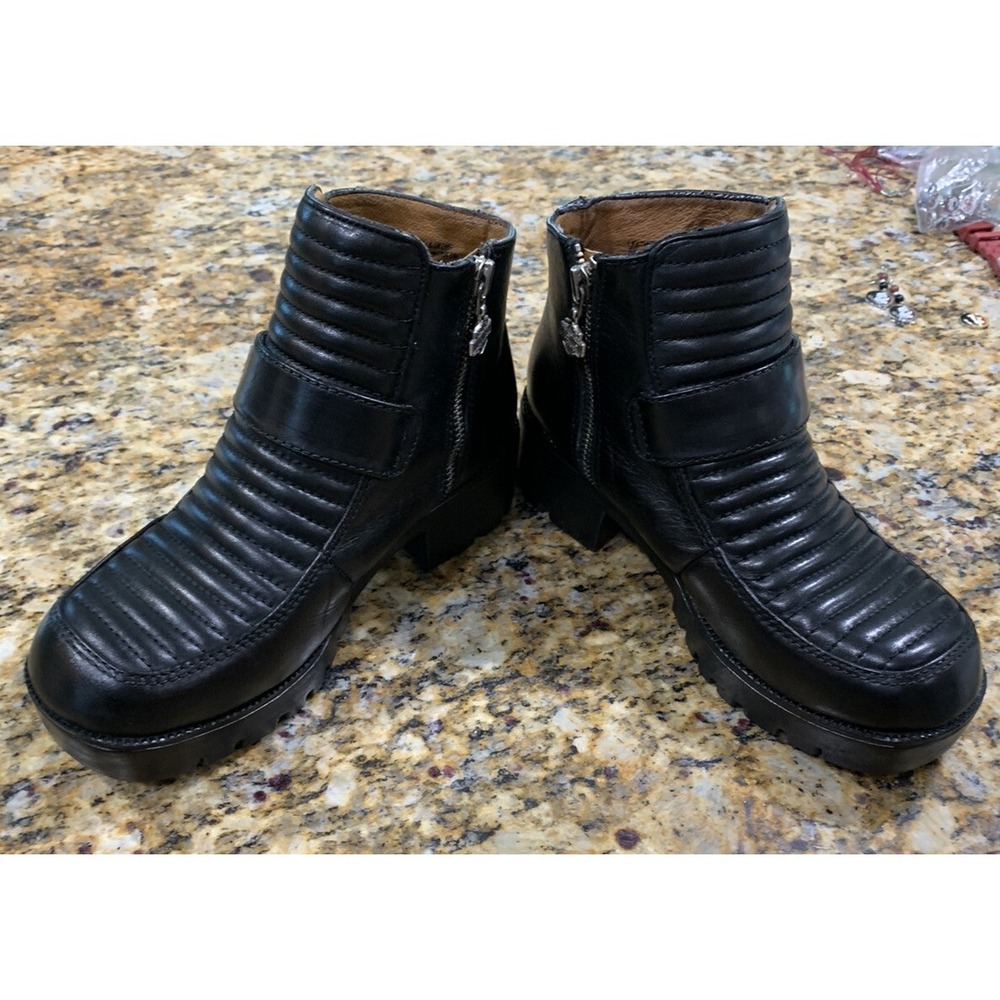 Harley Davidson Black Leather Zipper Boots #H3334 Women's Size 7 1/2 B - Picture 2 of 11